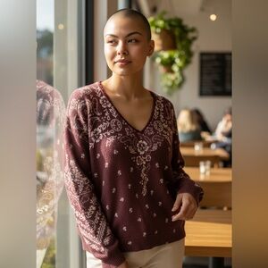 Sundance Women's Burgundy Bandana print Sweater